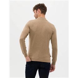Camel Melanj Slim Fit Yarım Balıkçı Basic Triko Kazak