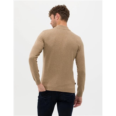 Camel Melanj Slim Fit Yarım Balıkçı Basic Triko Kazak
