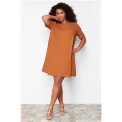 Kahverengi A-line Cut-Out Detaylı Örme Elbise TBBSS22EL2986