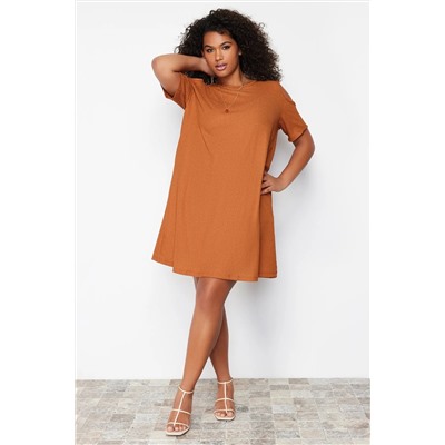 Kahverengi A-line Cut-Out Detaylı Örme Elbise TBBSS22EL2986