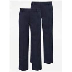 Navy Plus Fit Regular Leg Elasticated Waist Trousers 2 Pack