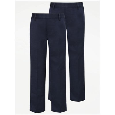 Navy Plus Fit Regular Leg Elasticated Waist Trousers 2 Pack