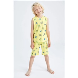Erkek Çocuk Desenli Pamuklu Kolsuz Şort Pijama Takım