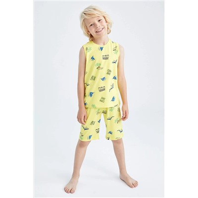 Erkek Çocuk Desenli Pamuklu Kolsuz Şort Pijama Takım