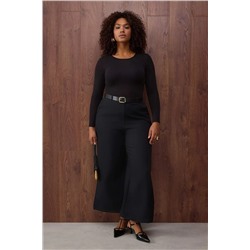 Özel Koleksiyon Siyah Wide Leg Premium Kemerli Büyük Beden Pantolon TBBAW26AR00001
