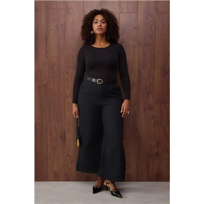 Özel Koleksiyon Siyah Wide Leg Premium Kemerli Büyük Beden Pantolon TBBAW26AR00001