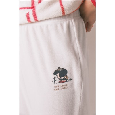 Pijama largo polar cuadros blanco Mafalda