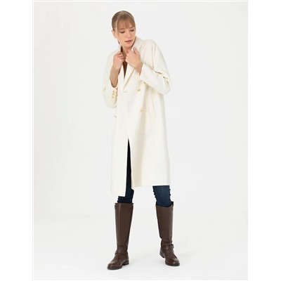 Krem Comfort Fit Kaşe Kaban