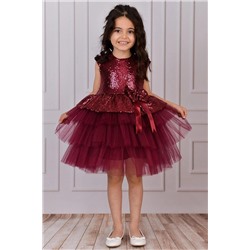 Mixie Kız Çocuk Bordo Doğum Günü Tüllü Abiye Elbise 9352