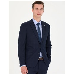 Ekose Lacivert Ekstra Slim Fit Takım Elbise