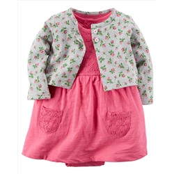 2-Piece Bodysuit Dress & Cardigan Set