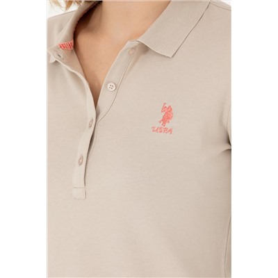 Kadın Bej Polo Yaka Basic Sweatshirt