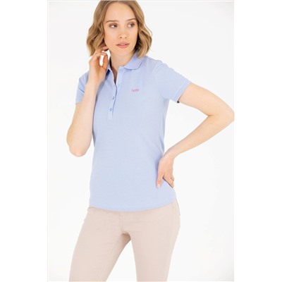 Kadın Mavi Basic Polo Yaka Tişört