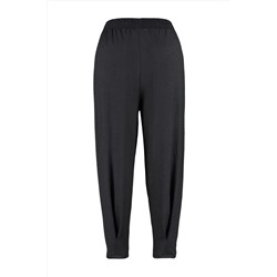 Siyah Havuç Fit Beli Lastikli Örme Büyük Beden Pantolon TBBSS23AR00002