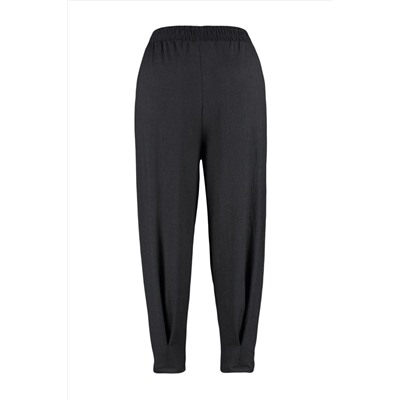 Siyah Havuç Fit Beli Lastikli Örme Büyük Beden Pantolon TBBSS23AR00002