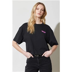 Wrangler Loose Fit Rahat Kesim %100 Pamuk Bisiklet Yaka Crop Siyah Tişört W7S2EE