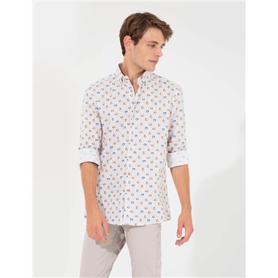 Bej Slim Fit Uzun Kollu Gömlek