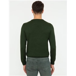 Yeşil Slim Fit Bisiklet Yaka Basic Triko Kazak
