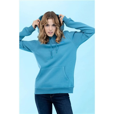 Petrol Kapüşonlu Basic Sweatshirt