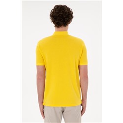 Erkek Slim Fit Polo Yaka Sarı Basic Tişört