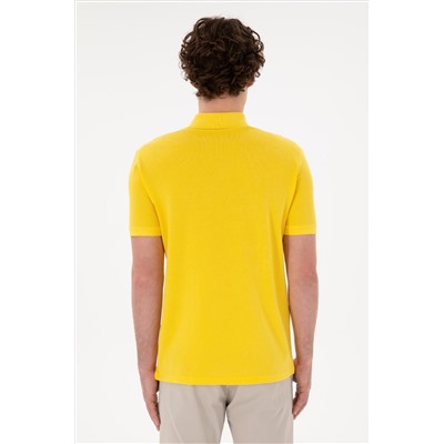 Erkek Slim Fit Polo Yaka Sarı Basic Tişört