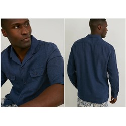Hemd - Slim Fit - Reverskragen - Leinen-Mix