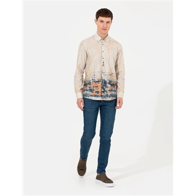 Bej Slim Fit Uzun Kollu Gömlek