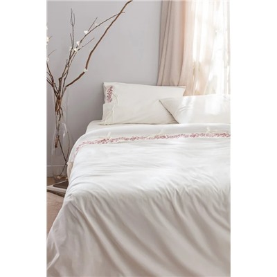 Relief King Size %100 Pamuk Bağlamalı Nevresim Takımı - Ekru/Kırmızı