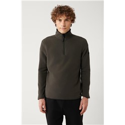 Antrasit Dik Yaka Soğuğa Dayanıklı Yarım Fermuarlı Regular Fit Standart Kesim Polar Sweatshirt