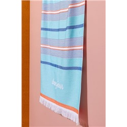 Serein Pamuklu Plaj Havlusu - Mavi/Turuncu - 70x150 cm