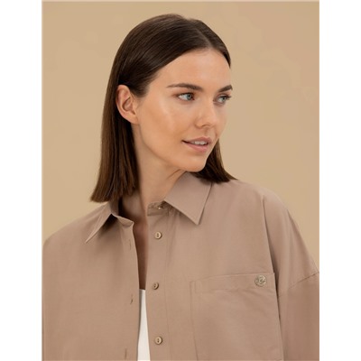 Camel Oversize Uzun Kollu Gömlek