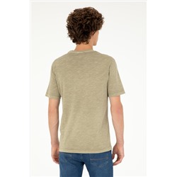 Erkek Regular Fit Bisiklet Yaka Haki Basic Tişört