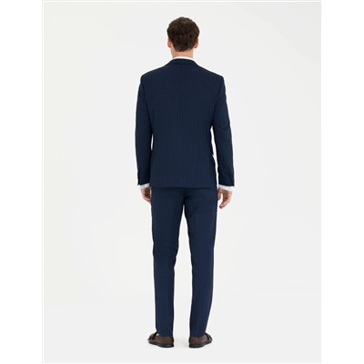 Lacivert Ekstra Slim Fit Çizgili Takım Elbise