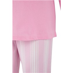 Pembe %100 Pamuklu Çizgili Örme Büyük Beden Pijama Takımı TBBAW26AI00014