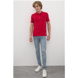 Erkek Kırmızı Polo Yaka Basic T-Shirt