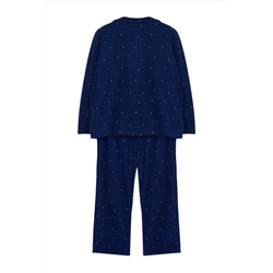 Lacivert Puantiyeli Gömlek Yaka Örme Pijama Takımı TBBAW25AI00035