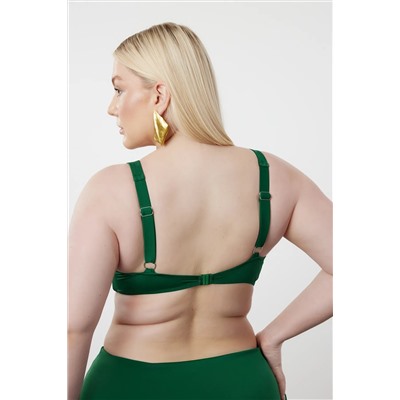 Zümrüt Yeşili Derin V Büzgülü Büyük Beden Bikini Üstü TBBSS23CT00011