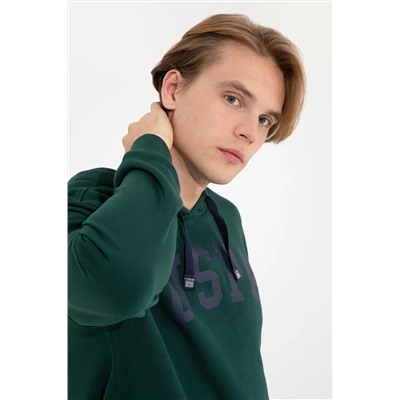 Erkek Yeşil Kapüşonlu Basic Sweatshirt