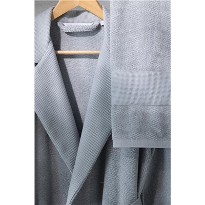 Carole Unisex %100 Pamuk Bornoz Set - Açık Gri - Lüks Koleksiyon