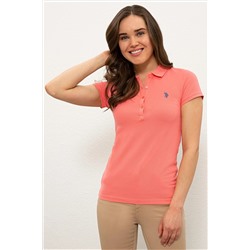 Kadın Nar Çiçeği Basic Polo Yaka Tişört
