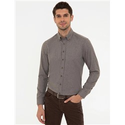 Kahverengi Regular Fit Uzun Kollu Gömlek