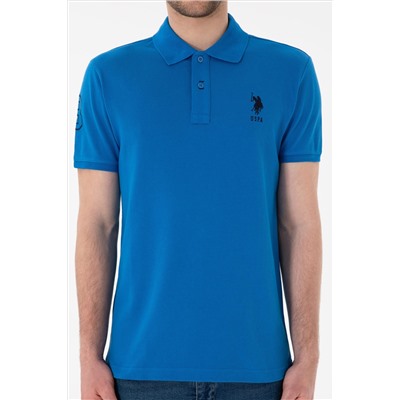 Erkek Slim Fit Polo Yaka Kobalt Mavi Basic Tişört