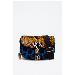 Bandolera de piel Anoia Negro, naranja y azul