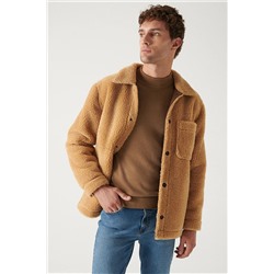Avva Erkek Bej Klasik Yaka Suni Kürk Içi Suni Süet Peluş Comfort Fit Rahat Kesim Mont A22y6042 A22Y6042
