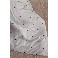 Coeur Tek Kişilik %100 Pamuk Kalp Nakışlı Nevresim Takımı - Beyaz/Kırmızı
