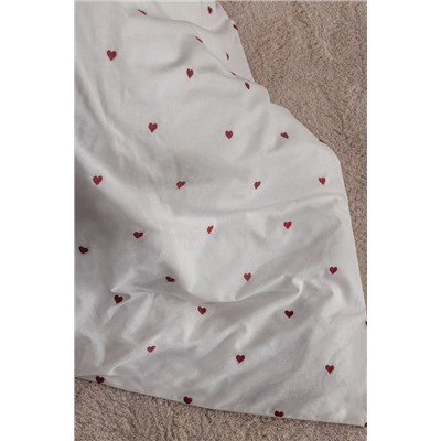 Coeur Tek Kişilik %100 Pamuk Kalp Nakışlı Nevresim Takımı - Beyaz/Kırmızı