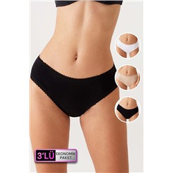 Pierre Cardin3'lü Ekonomik Paket 2238 Siyah-beyaz-ten Normal Bel Pamuklu Külot