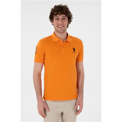 Erkek Slim Fit Polo Yaka Turuncu Basic Tişört