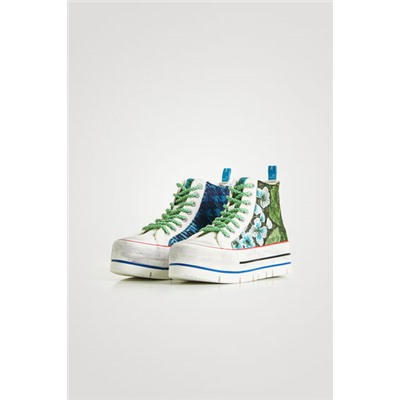 Sneakers altas plataforma patch bordados