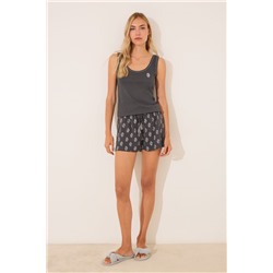 Pijama corto tirantes algodón paisley gris